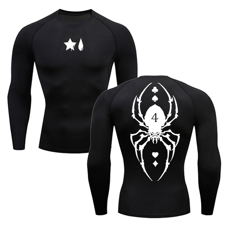 Base Layer Top - Spider Print Compression Shirt for Men