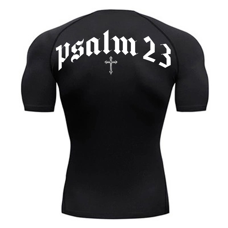 Base Layer Top - Psalm 23 Cross Print Compression Shirt