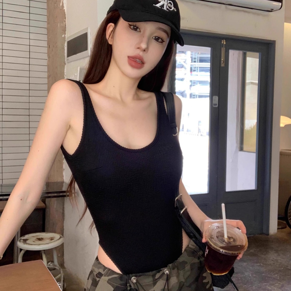 Black Strappy Bodysuit Sexy Ba - Tank Top Ribbed recension och pris