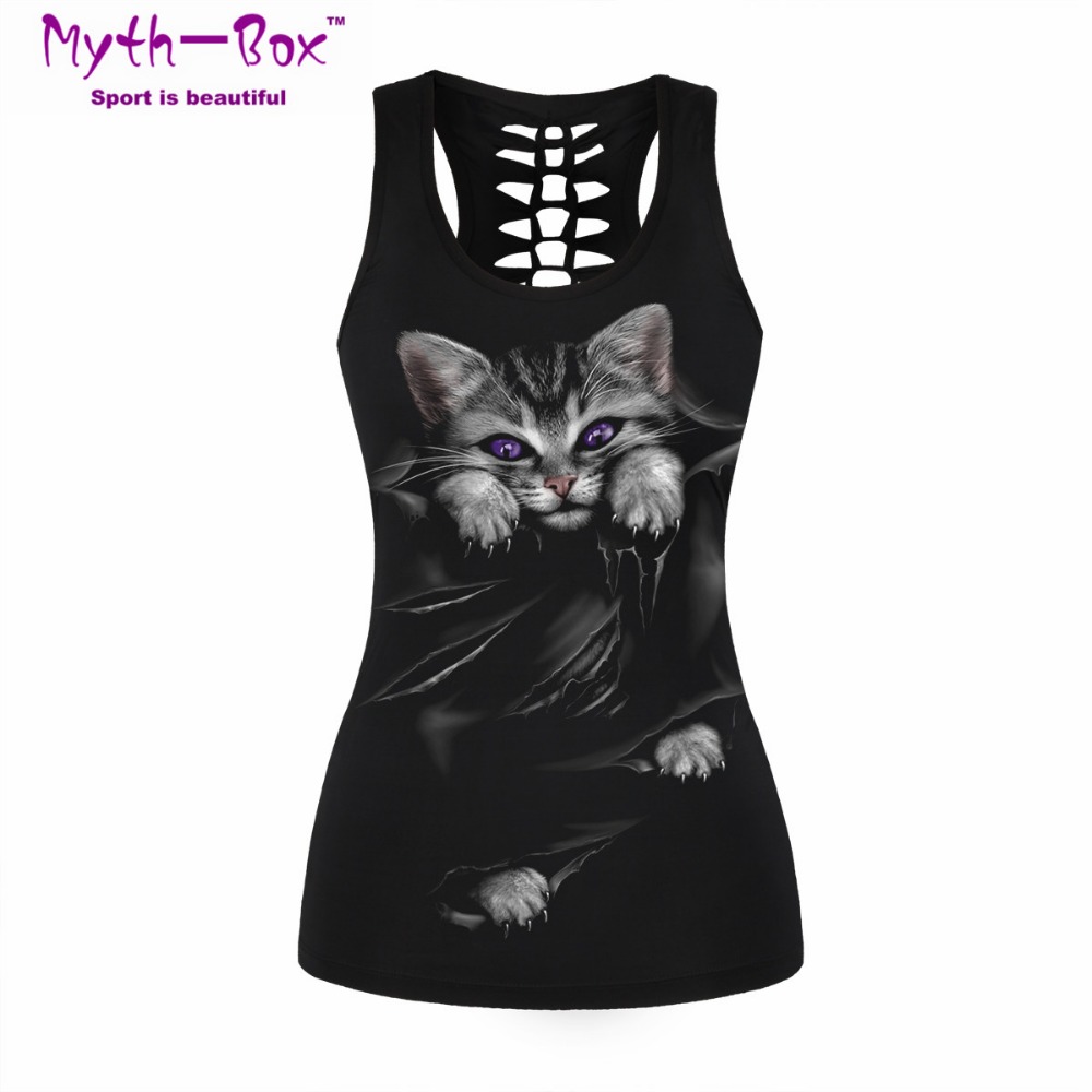 Women Sport Vest Bad Cat Print - Sleeveless Undershirt recension och pris