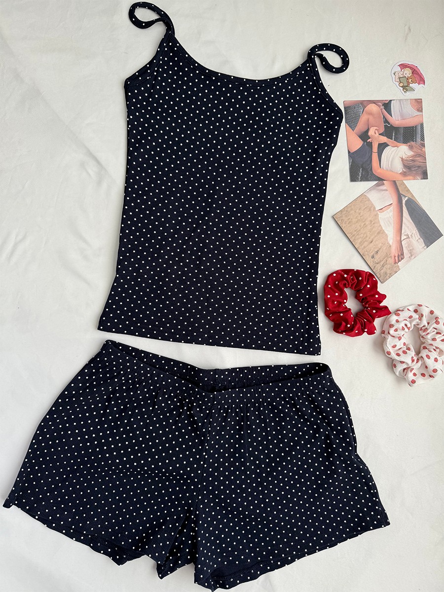 Navy Dot Ribbed Shorts Sets Wo - Tank Top Ribbed recension och pris